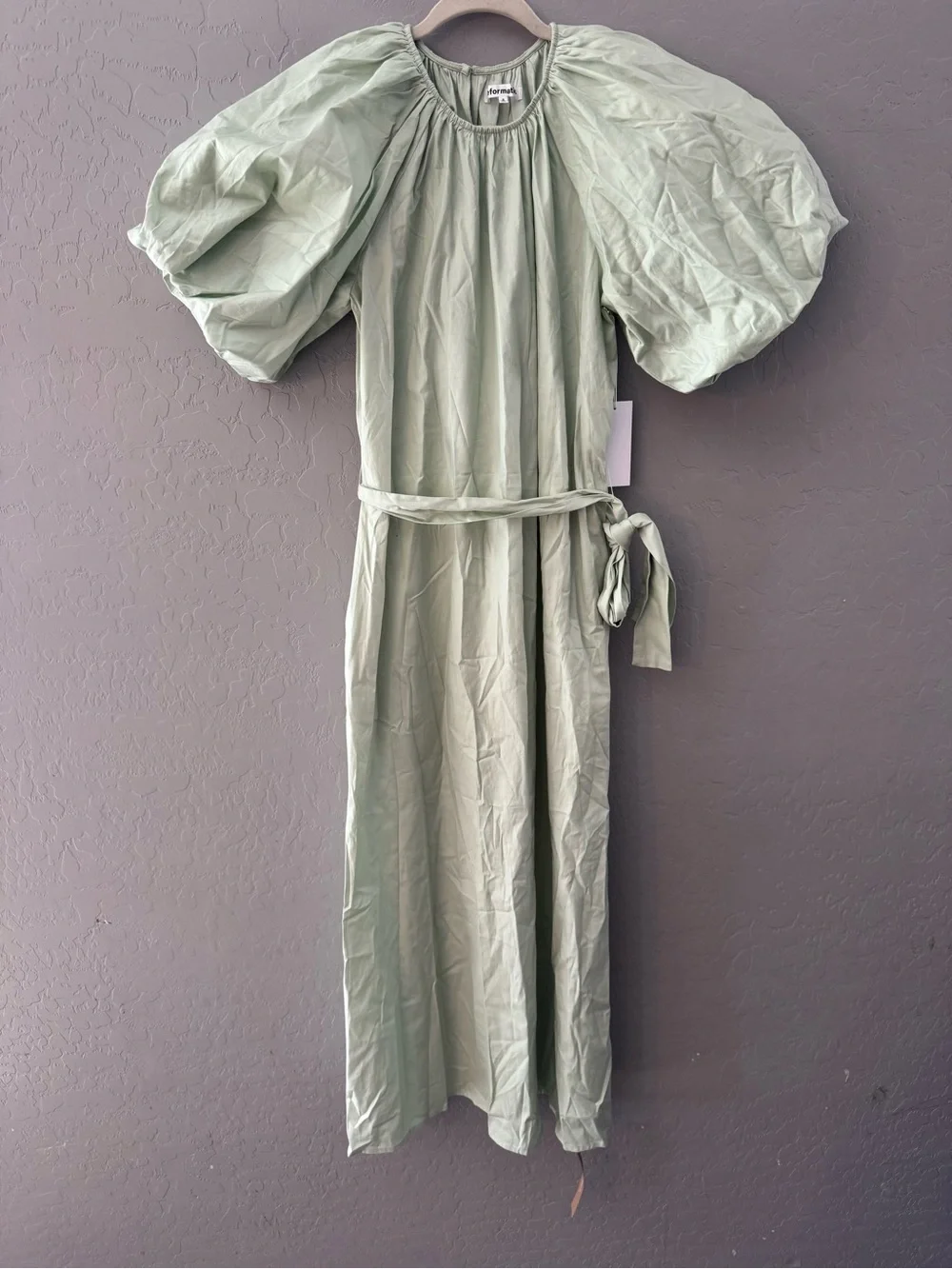 Reformation Pistachio Green Puff-Sleeve Midi Dress with Waist Tie NWT $268 Small - Picture 8 of 12
